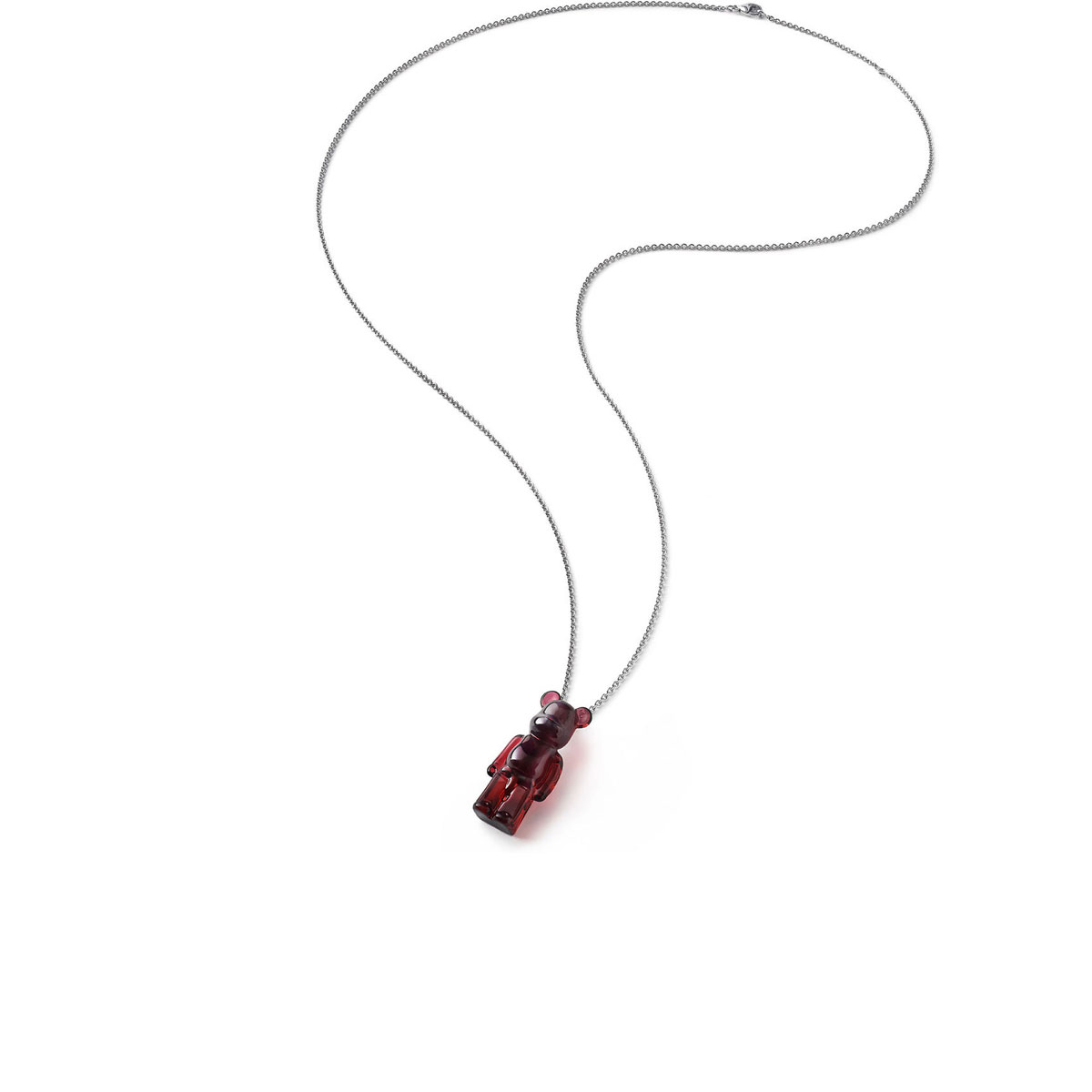Baccarat BearBrick Long Necklace, Silver, Red Crystal